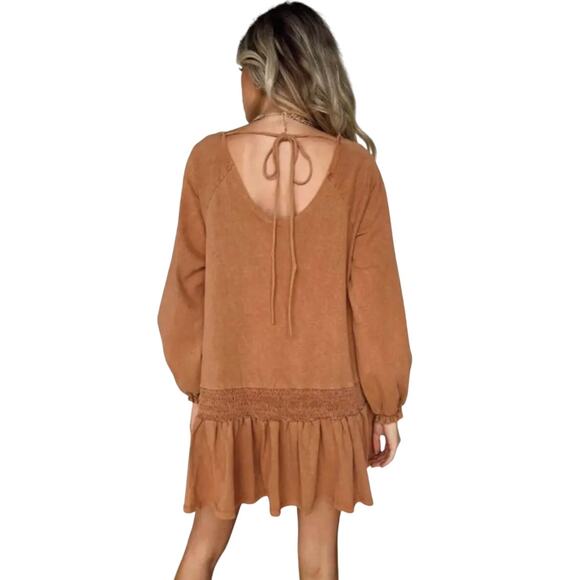 Vestique Dress Austin Rust Size Large Flowy Ruffle Boho Cottage Scoop Neck NWT - Picture 2 of 6